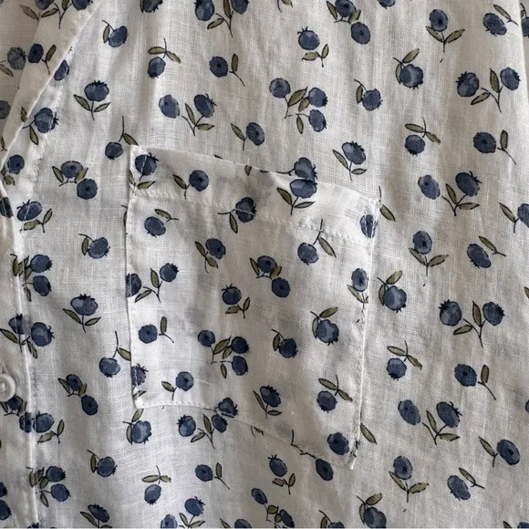 Garnet Hill | 100% Flax Linen Short-Sleeve Button-Front Blueberries Shirt US 10 - Picture 7 of 8